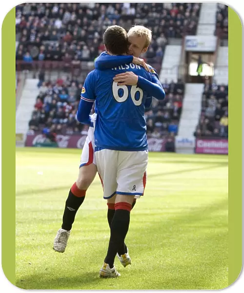 Rangers Wilson and Naismith: Celebrating the First Goal in Hearts 1-4 Defeat (Clydesdale Bank Premier League)