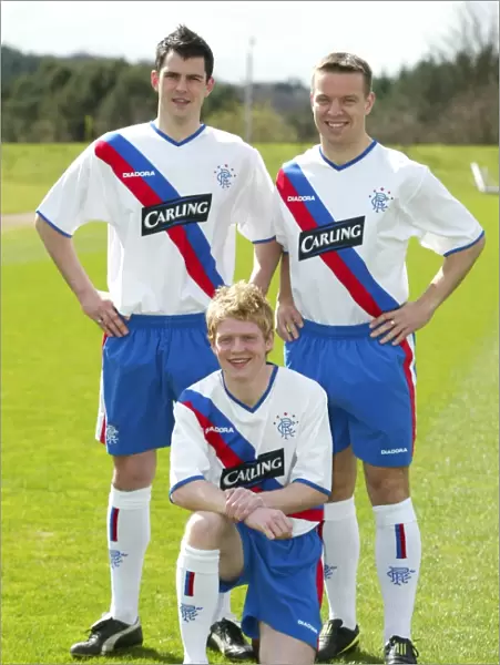 Rangers FC: Burke, Rae, and Thompson in New Away Kit (April 2004)