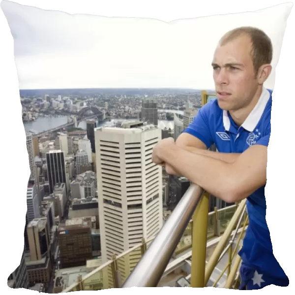 Rangers Steven Whittaker atop Sydney Tower: A Unique View of the Sydney Festival of Football 2010 with Harbour Bridge Backdrop