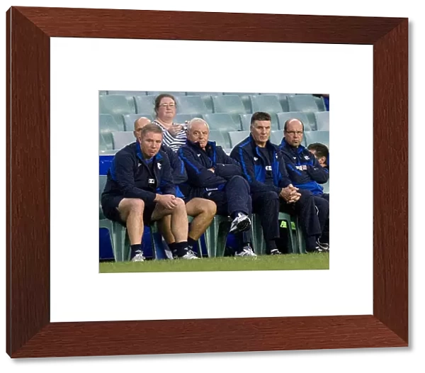 Rangers FC Coaches Deep in Discussion during AEK Athens Clash at Sydney Festival of Football 2010 (Ally McCoist, Walter Smith, Jim Stewart, and Pip Yates)