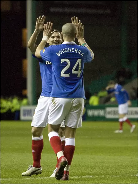 Rangers Bougherra and McCulloch: Celebrating a 2-0 Victory Over Hibernian in the Scottish Premier League