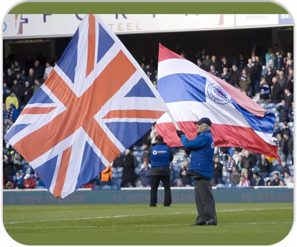 Rangers Flag Bearers Celebrate Six-Goal Victory Over Motherwell at Ibrox Stadium - Clydesdale Bank Scottish Premier League