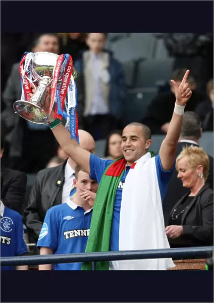 Rangers Majid Bougherra Celebrates Co-operative Insurance Cup Victory at Hampden Stadium (2011)