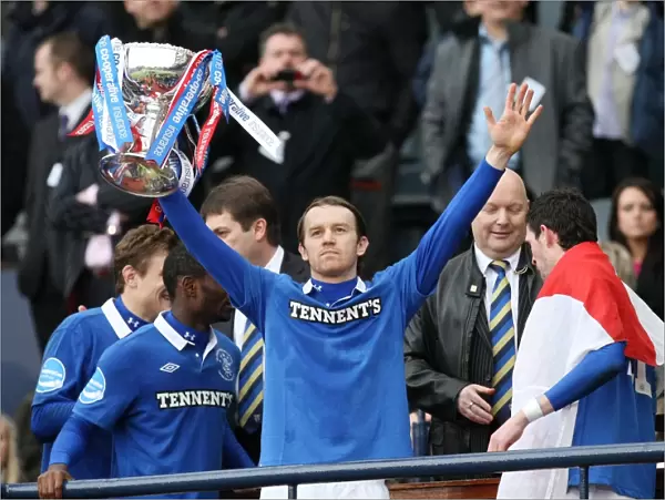Rangers Sasa Papac Celebrates Co-operative Insurance Cup Victory at Hampden Stadium (2011)