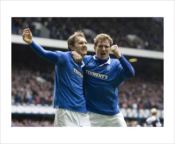 Rangers Sasa Papac and Nikica Jelavic: Celebrating a Glorious Goal (2-1 vs St Mirren, Scottish Premier League, Ibrox Stadium)