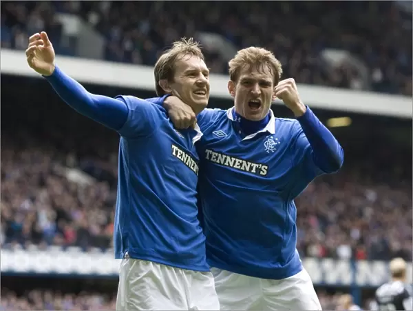 Rangers Sasa Papac and Nikica Jelavic: Celebrating a Glorious Goal (2-1 vs St Mirren, Scottish Premier League, Ibrox Stadium)