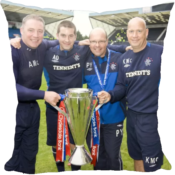 Rangers (L-R) Ally McCoist, Adam Owen, Pip Yates and Kenny McDowall celebrate at the end of the match