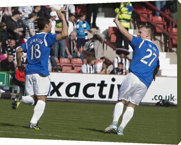 Rangers Carlos Bocanegra and Gregg Wylde: Celebrating a 0-4 Goal Over Dunfermline Athletic