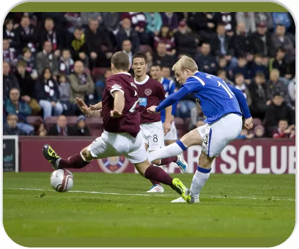 Rangers Steven Naismith Scores Opening Goal Against Hearts in Scottish Premier League at Tynecastle Stadium (14-2-1: Rangers 2-0 Hearts)