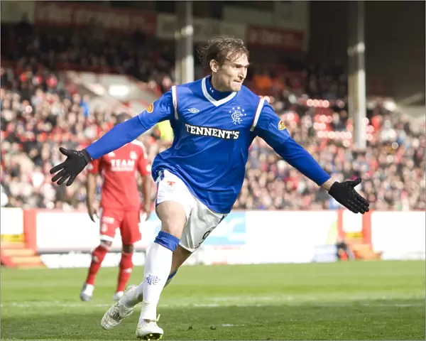 Rangers Nikica Jelavic: Exulting in His Goal Against Aberdeen (1-2 Rangers) at Pittodrie Stadium