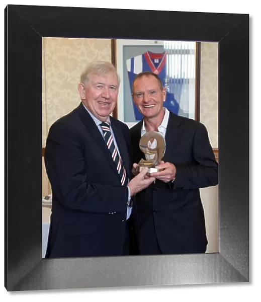 John Greig Honors Paul Gascoigne with Rangers Football Club Hall of Fame Trophy, October 2011