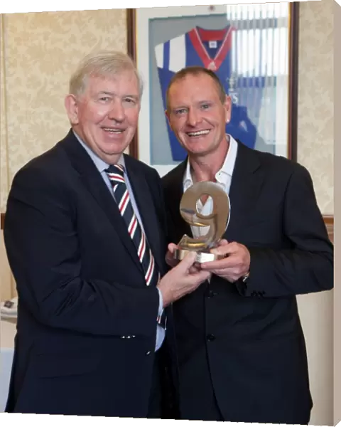 John Greig Honors Paul Gascoigne with Rangers Football Club Hall of Fame Trophy, October 2011