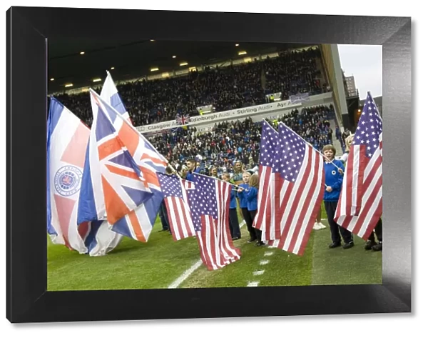 Rangers vs. St Johnstone at Ibrox Stadium: Flag Bearers Honor Thanksgiving with American Flags (0-0)