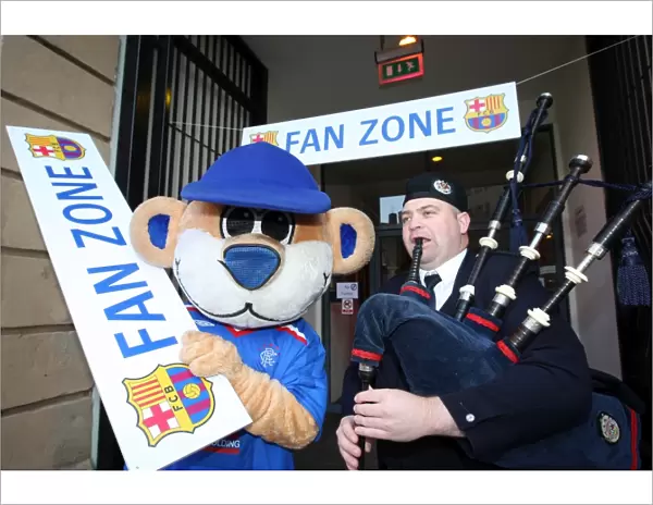 Clash of Fans: Rangers Broxi Bear and Piper Ignite the Passion at Glasgow's City Hall - Rangers vs. Barcelona