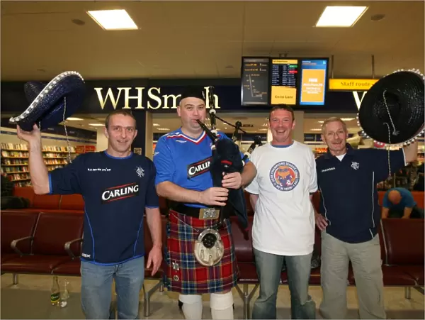 Rangers Fans Bid Farewell: A Piper's Send-Off at Glasgow Airport Before FC Barcelona Clash