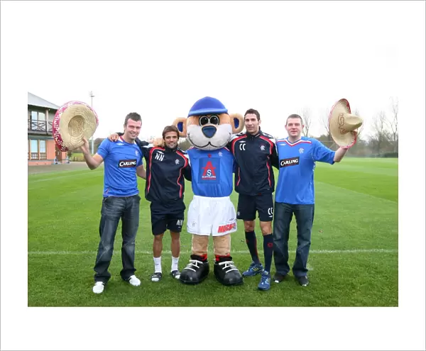 Rangers Fans Thrilling Journey to Barcelona: A Sea of Blue and White with Broxi Bear, Nacho Novo, and Carlos Cuellar