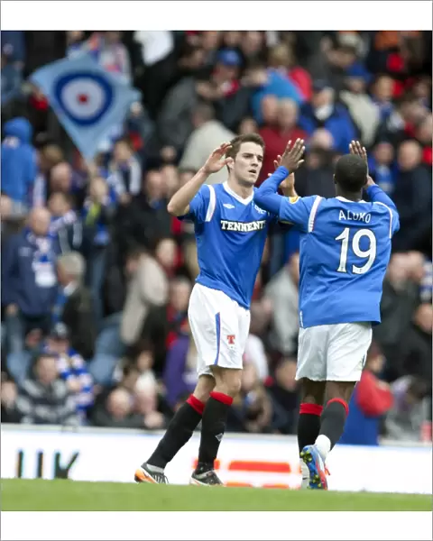 Rangers: Andy Little and Sone Aluko in Jubilant Goal Celebration (3-1 vs St Mirren, Clydesdale Bank Scottish Premier League)