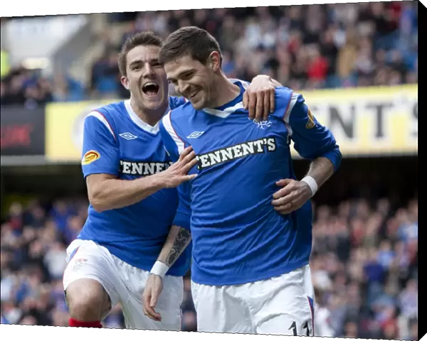 Rangers Kyle Lafferty and Andy Little: Jubilant Moment after Scoring in Rangers 3-1 Win over St Mirren (Clydesdale Bank Scottish Premier League)