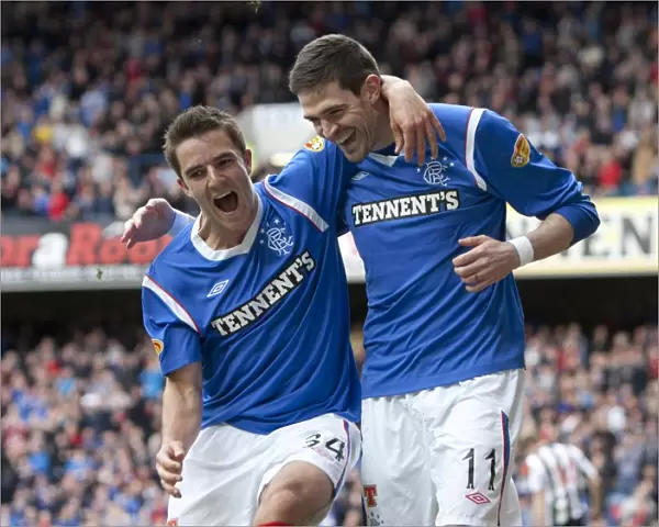 Rangers: Lafferty and Little's Jubilant Moment as they Celebrate a 3-1 Goal against St Mirren (Clydesdale Bank Scottish Premier League)