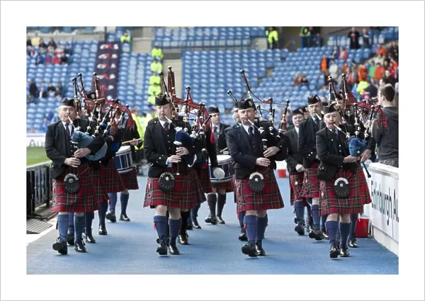 Rangers Triumph: Scots Guard Pipe Band Honors a 5-0 Victory at Ibrox Stadium