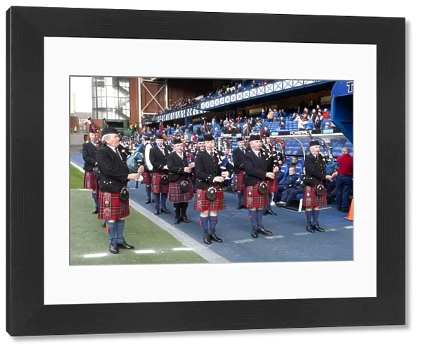 Scots Guard Pipe Band Honors Rangers 5-0 Victory over Dundee United at Ibrox Stadium