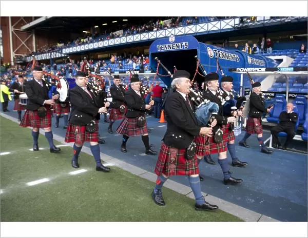 Rangers Triumphant 5-0 Victory over Dundee United: The Majestic Entrance of the Scots Guard Pipe Band at Ibrox