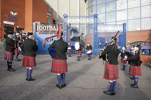 Scots Guard Pipe Band Celebrates Rangers 5-0 Victory over Dundee United at Ibrox Stadium