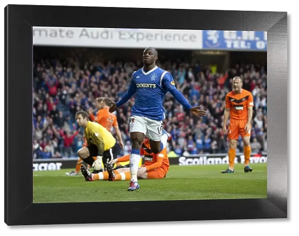 Rangers Sone Aluko Euphorically Celebrates First Goal in 5-0 Victory Over Dundee United at Ibrox Stadium