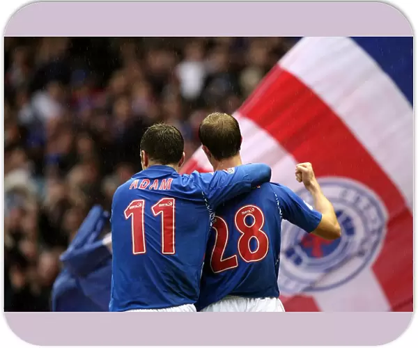 Rangers Whittaker and Adam: Celebrating a Triumphant Third Goal in Rangers 4-0 Victory Over St. Mirren (Clydesdale Bank Premier League)