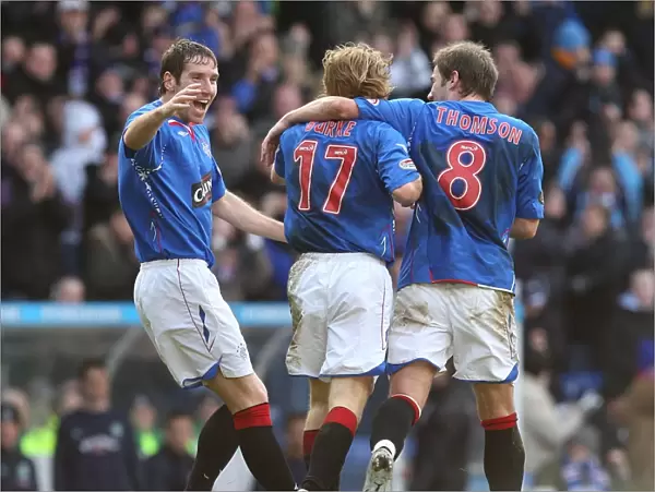 Rangers: Kirk Broadfoot, Kevin Thompson and Chris Burke Celebrate First Goal Against Hibernian in Scottish Cup Fifth Round Replay