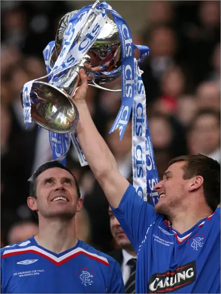 Rangers and Dundee United in the 2008 CIS Cup Final: Lee McCulloch and David Weir Celebrate Victory with the Trophy