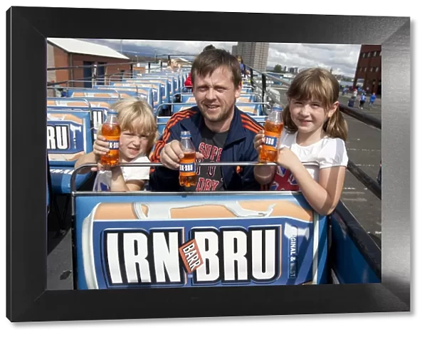 Rangers Football Club: Billy McAndrew and Daughters Jubilant Moment on the Irn Bru Bus after a 5-1 Victory over East Stirlingshire at Ibrox Stadium