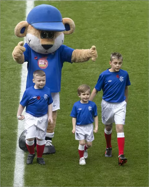 Broxi Bear and Rangers Mascots Celebrate Rangers 2-0 Victory over Peterhead at Ibrox Stadium