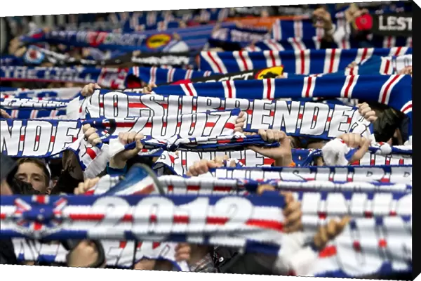 Ecstatic Rangers Fans Celebrate 2-0 Victory at Ibrox Stadium with Waving Scarves