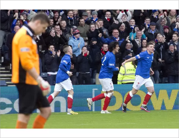 Rangers Fraser Aird Rejoices in Winning Goal Against Queens Park in Scottish Third Division at Hampden Park