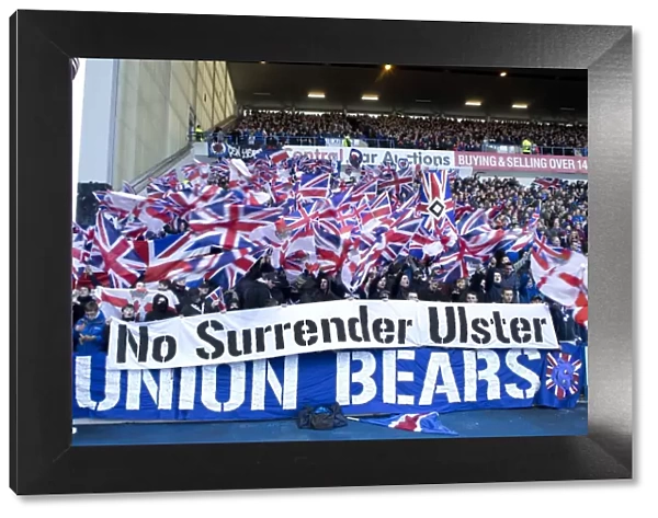 Rangers Football Club: A Sea of Supporters Waving Flags and Banners Celebrate 4-2 Victory Over Berwick Rangers at Ibrox Stadium