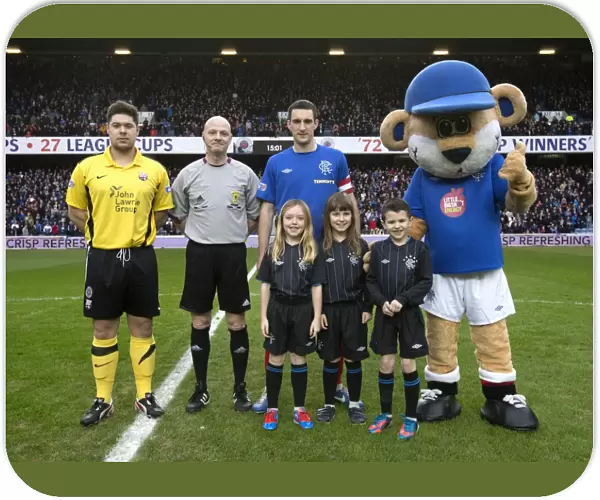 Lee Wallace and Rangers Mascots Leading the Team at Ibrox Stadium: 1-1 Draw with Montrose in the Scottish Third Division (Irn-Bru Sponsored)