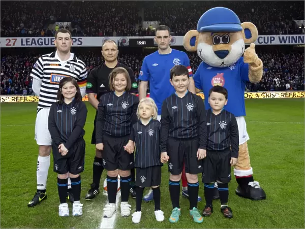 Mascots and Captains Lee Wallace and Anthony Quinn Celebrate Rangers 4-0 Victory Over Queens Park at Ibrox Stadium