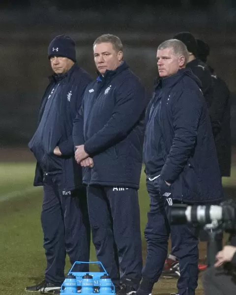 Rangers Management Trio: McDowall, McCoist, and Durrant at Stirling Albion's Forthbank Stadium - Irn-Bru Scottish Third Division: Rangers vs Stirling Albion (1-1)