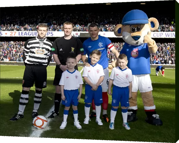 Rangers Football Club: Lee McCulloch Celebrates Promotion with Mascots after 3-1 Win over East Stirlingshire in Scottish Third Division at Ibrox Stadium
