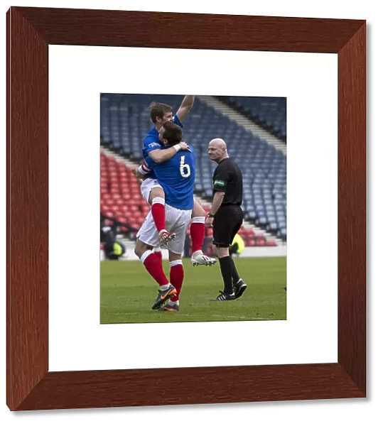 Rangers David Templeton and Lee McCulloch: Celebrating a Goal in Queens Park vs Rangers (4-1) at Hampden Stadium