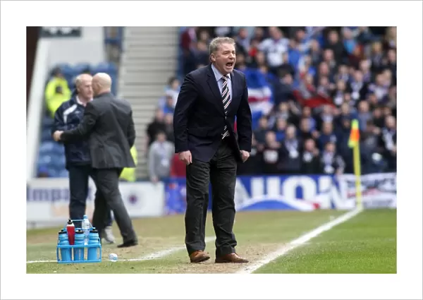 Ally McCoist Spurs On Rangers to a 2-0 Lead Against Clyde in Scottish Third Division Soccer at Ibrox Stadium