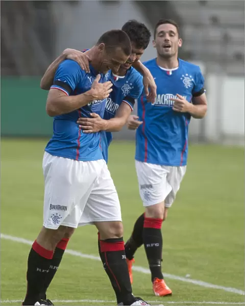 Rangers Lee McCulloch and Emilson Cribari: Celebrating McCulloch's Goal Against FC Gutersloh (0-1)