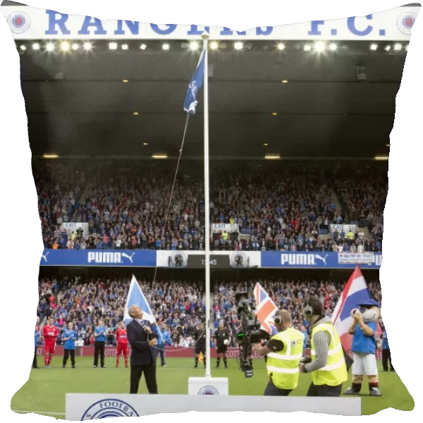 Rangers Football Club: Sandy Jardine's Triumphant Flag-Raising Moment after Promotion to Third Division (4-1 Win vs Brechin City, Ibrox Stadium)