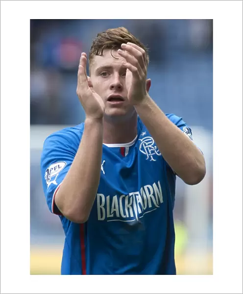 Rangers Lewis Macleod Celebrates with Fans: 4-1 Win over Brechin City in SPFL League 1