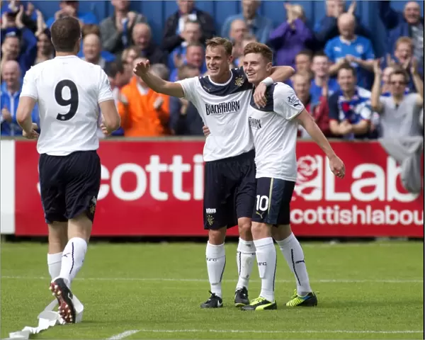 Rangers Lewis Macleod and Dean Shiels: Celebrating Goals in Scottish League One (3-0) vs Stranraer