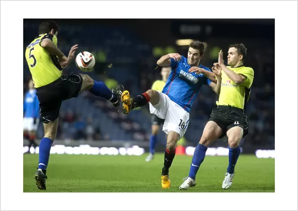 Intense Rivalry: Andy Little vs Frank McKeown Battle for the Ball in Scottish League One at Ibrox Stadium