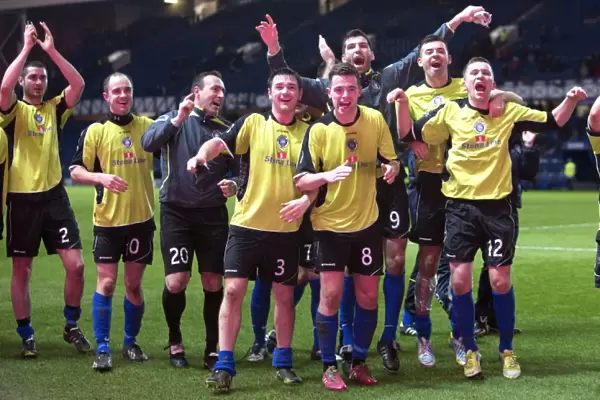 Stranraer Players Celebrate Shock Victory Over Rangers in Scottish League One at Ibrox Stadium