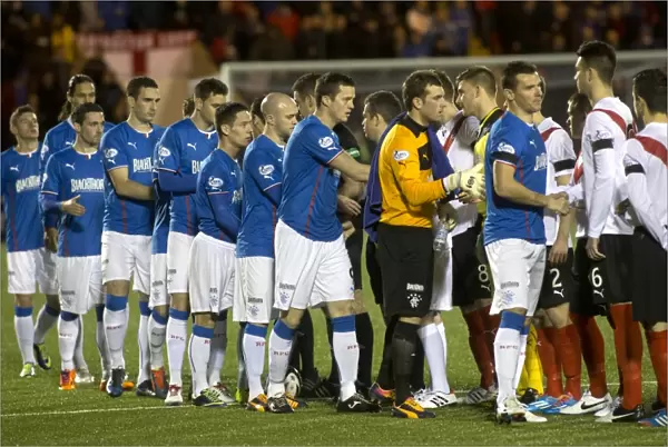 Tradition Unites: A Handshake Between Rangers and Airdrieonians Before the Scottish League One Clash at Excelsior Stadium - Scottish Cup Champions (2003)