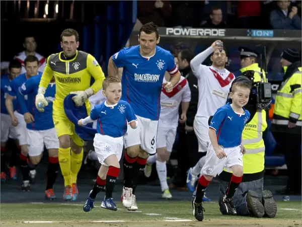 Rangers Football Club: Celebrating Promotion and Scottish Cup Victory with Captain Lee McCulloch and Mascots at Ibrox Stadium (2003)